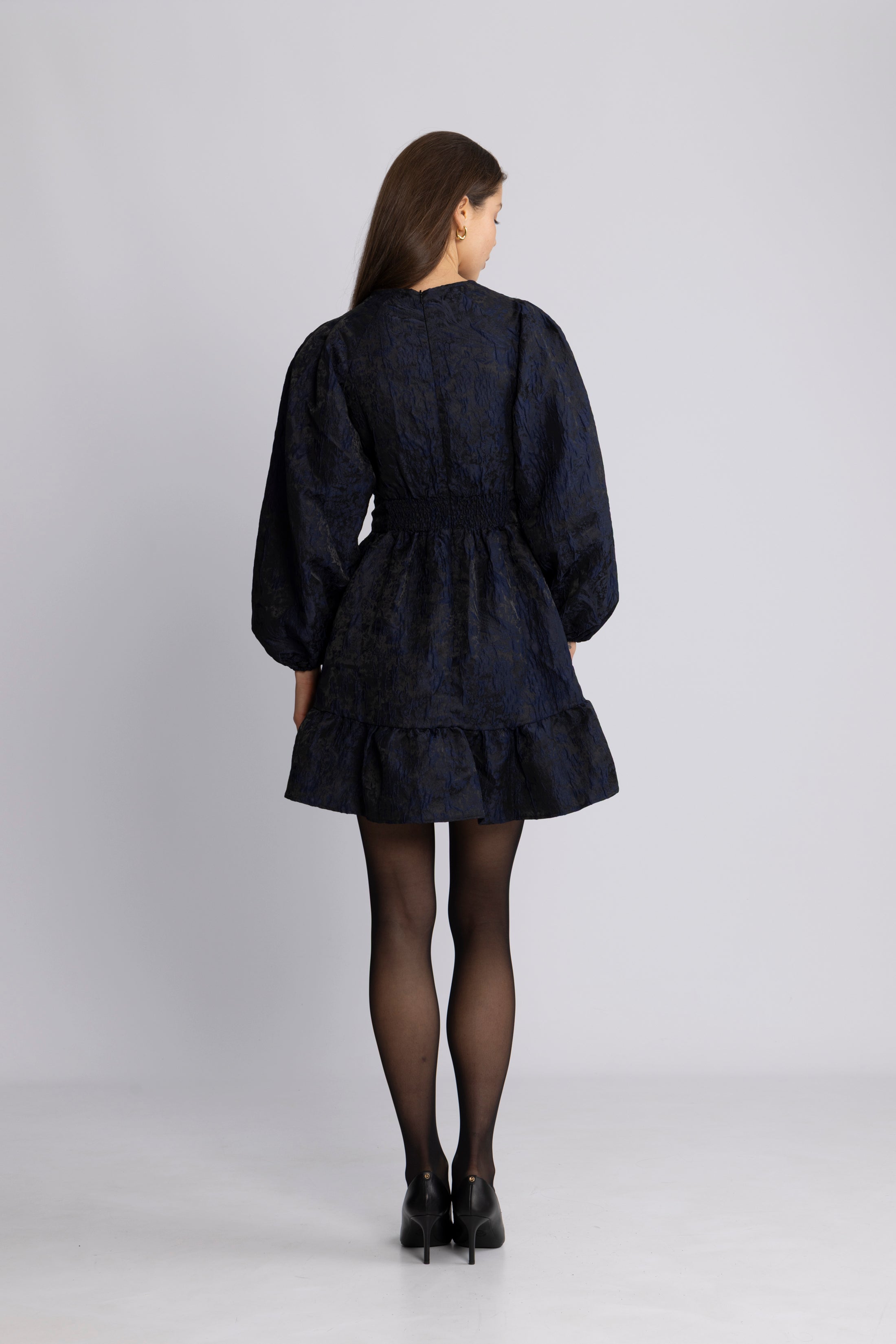 Svanhild Brocade Floral Dress - Dark Navy