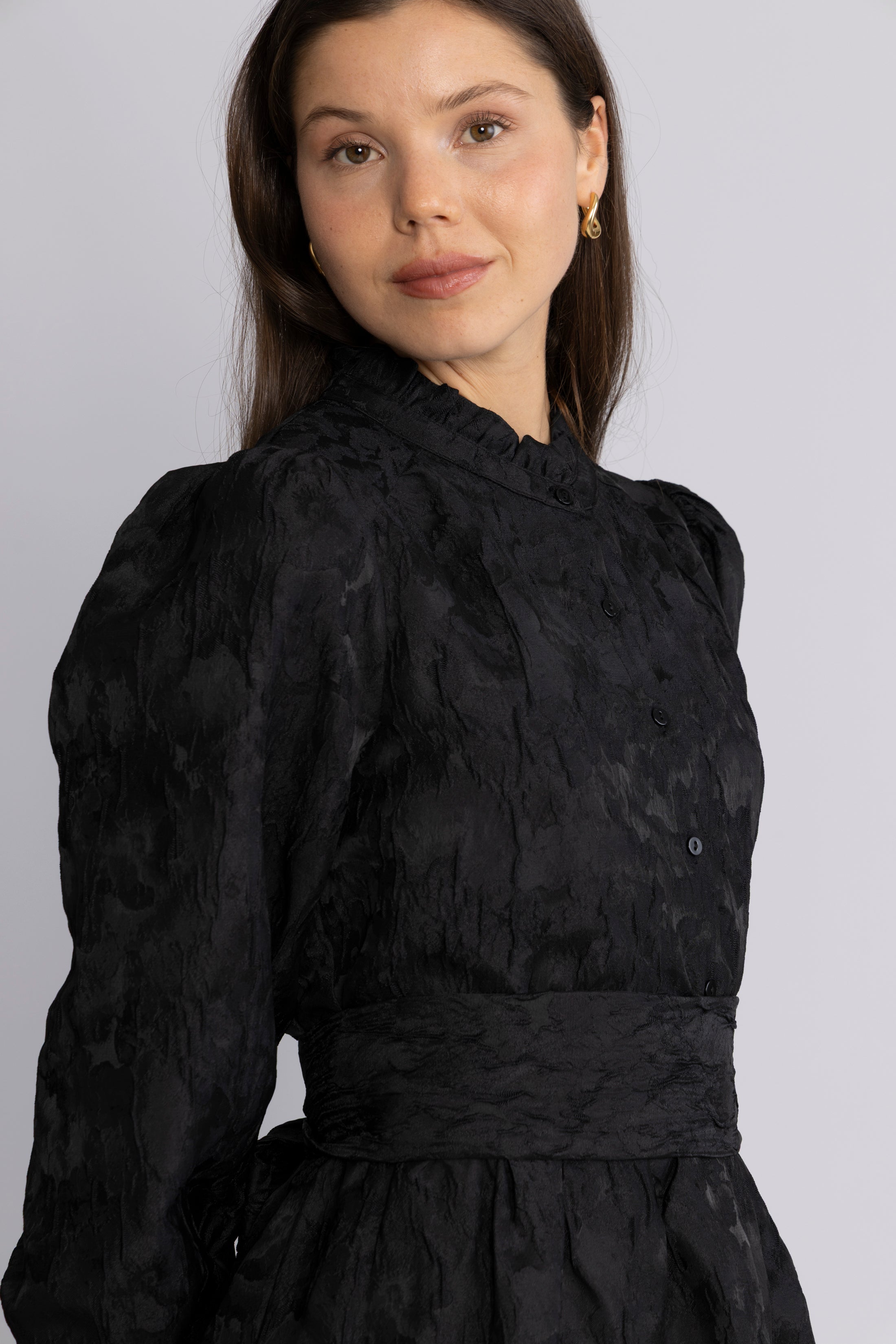 Saga Wide Brocade Dress - Black