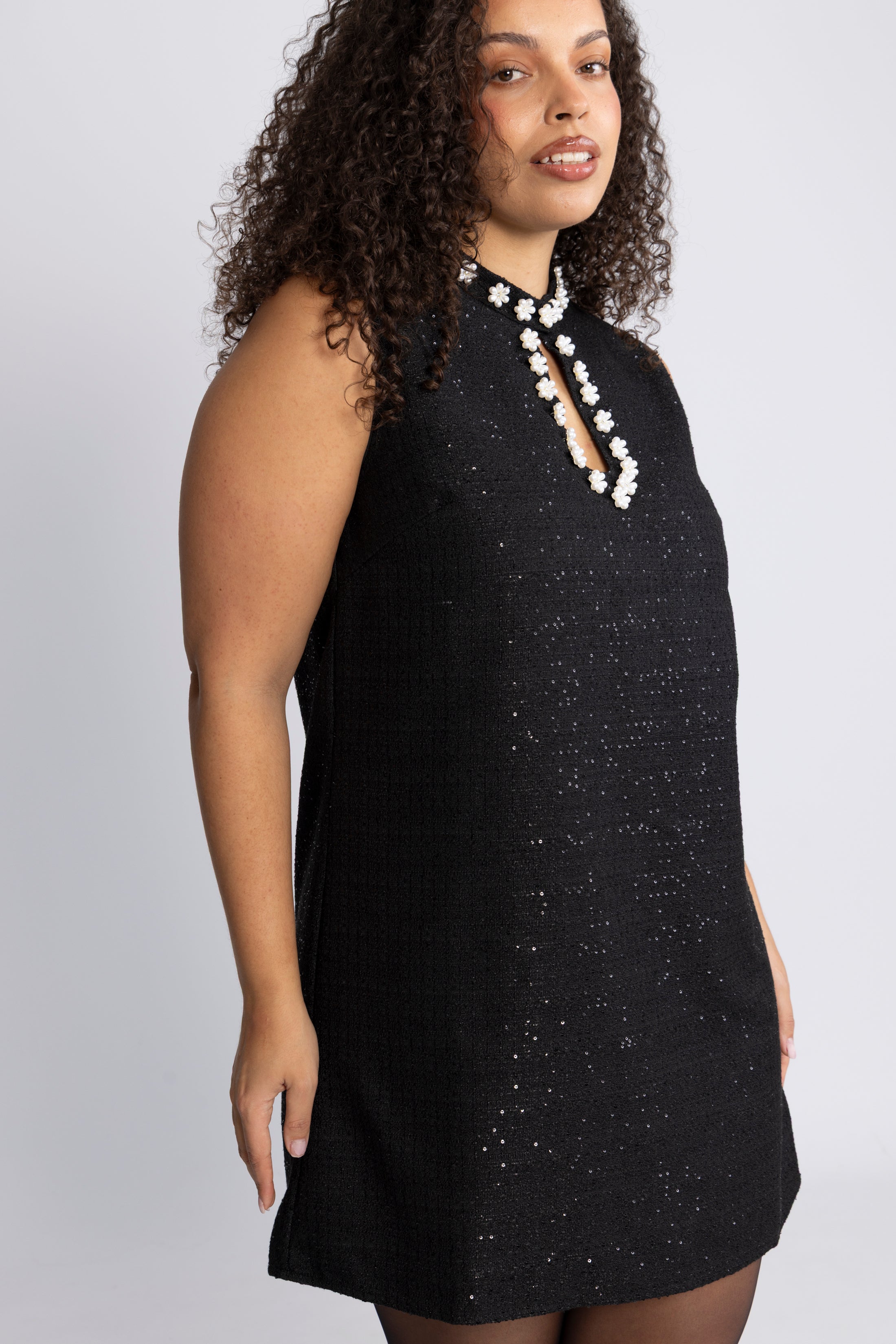 Bolette Boucle Sequins Dress - Black
