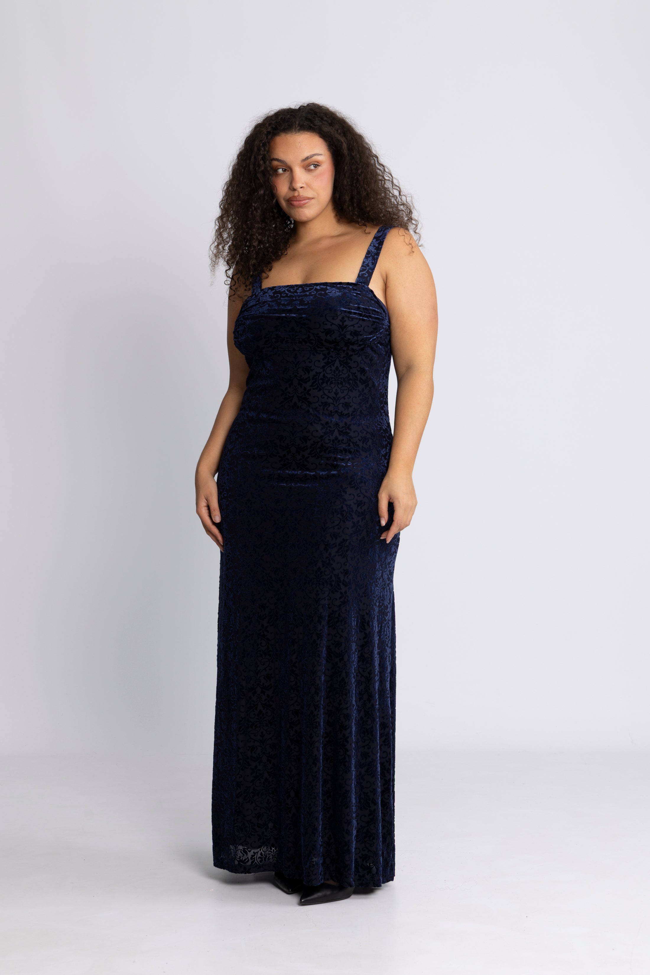 Villgun Velvet Leaf Dress - Navy