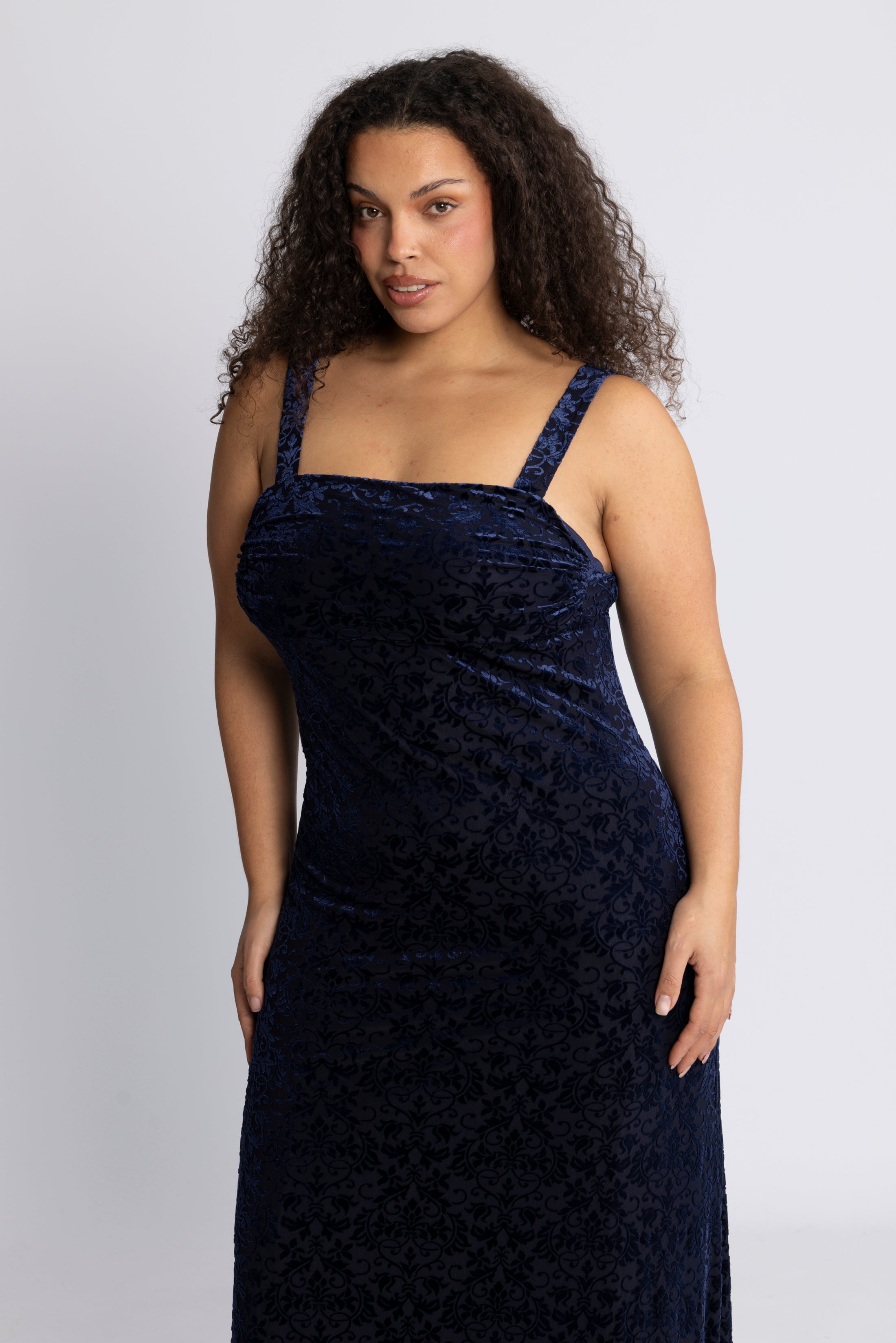 Villgun Velvet Leaf Dress - Navy