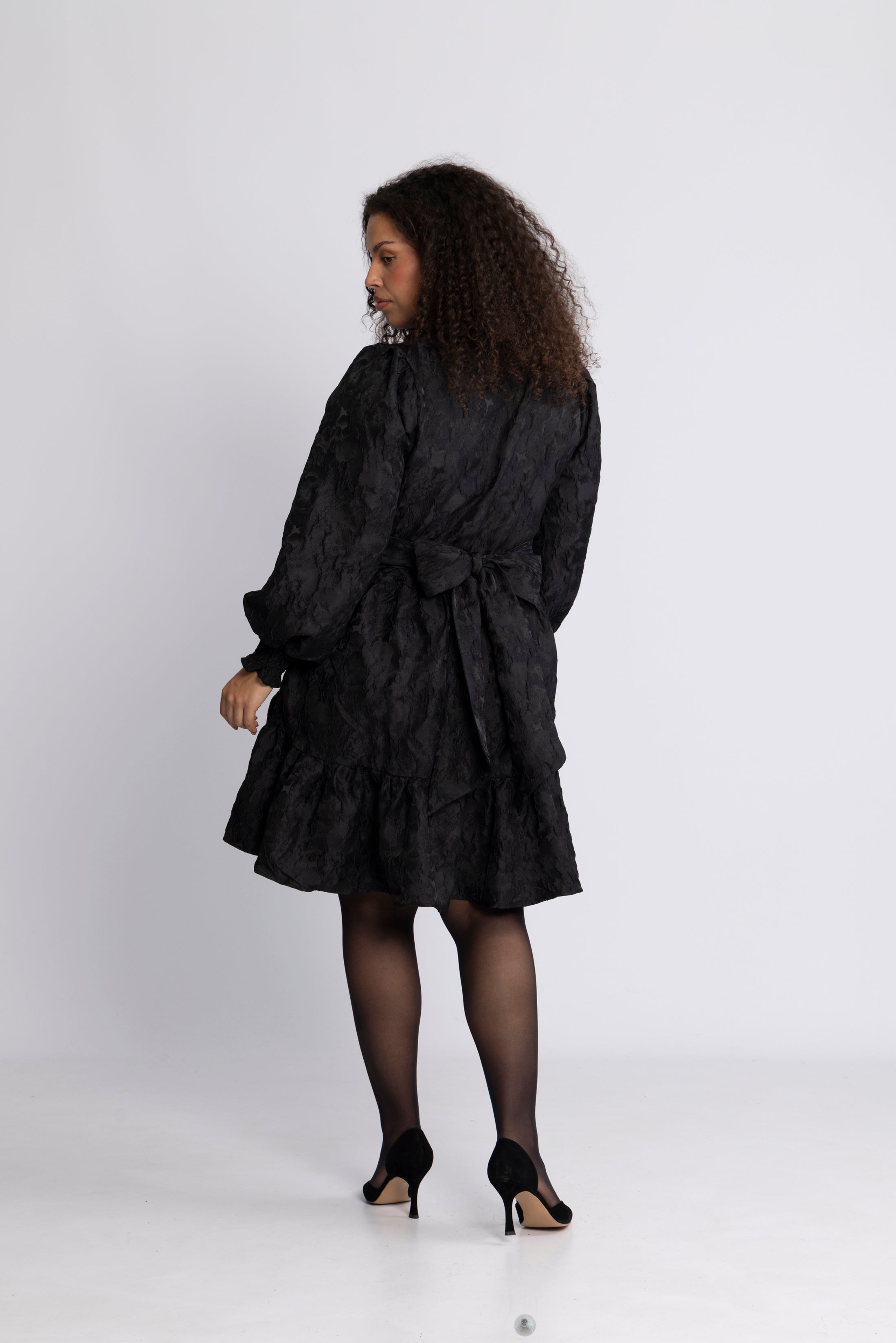 Saga Wide Brocade Dress - Black