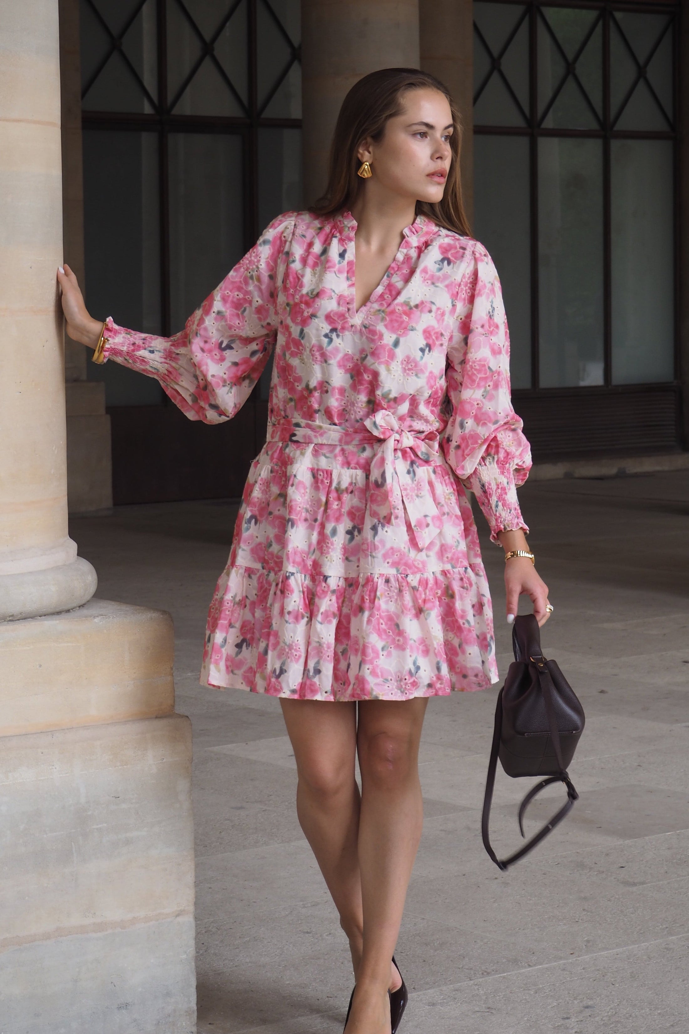 Delphine Embroidery Dress - Light Pink Floral