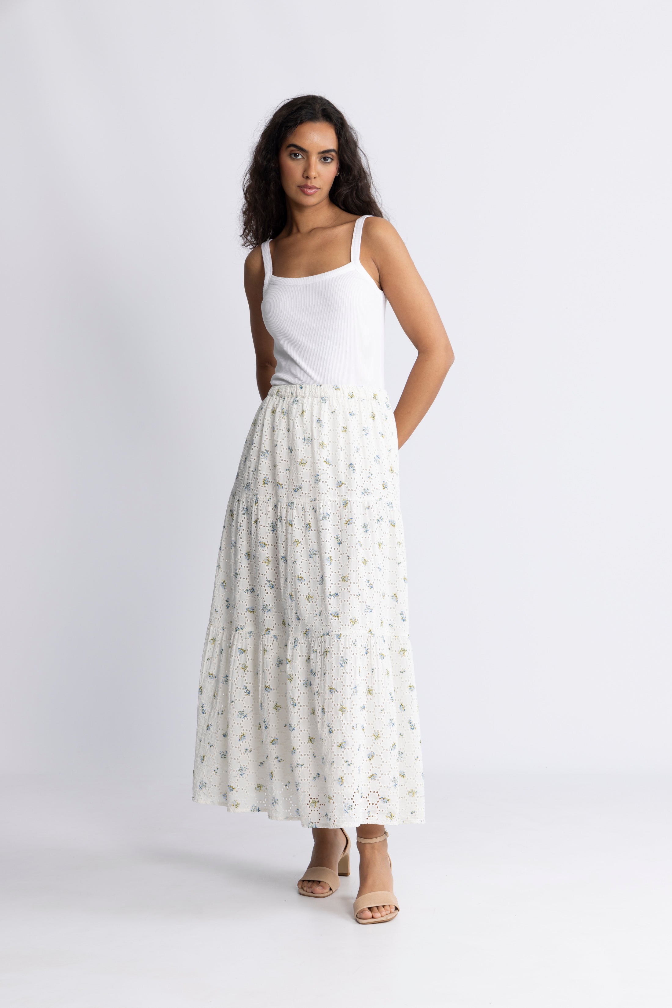 Rana Broderie Anglaise Skirt - Forglemmegei White