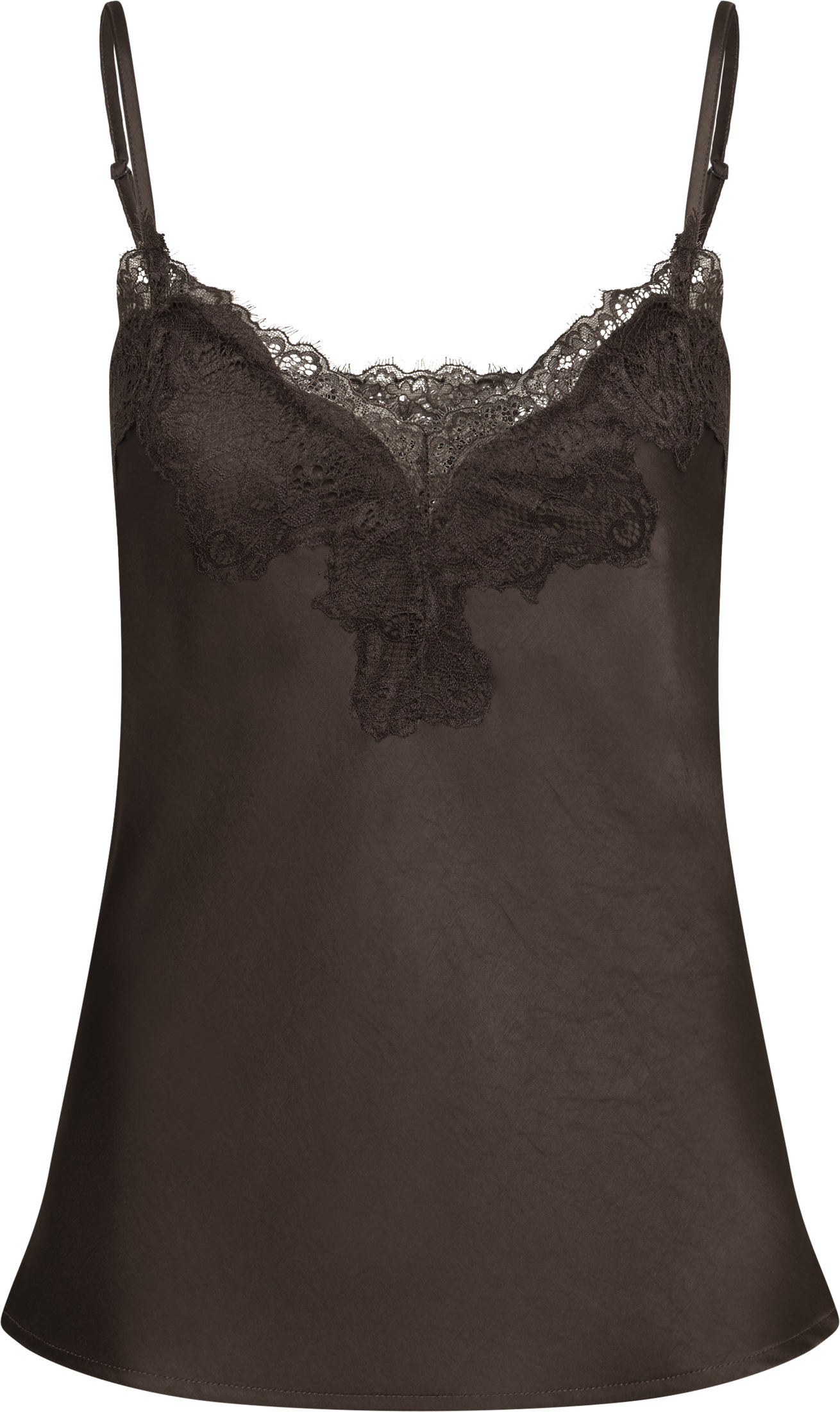 Stina Satin Lace Singlet - Dark Brown