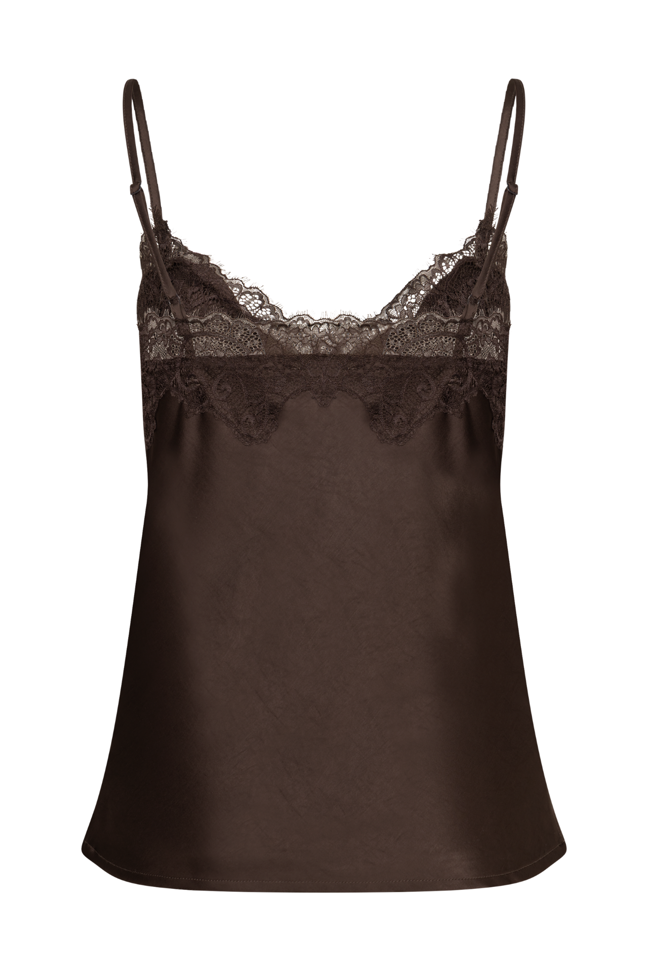 Stina Satin Lace Singlet - Dark Brown