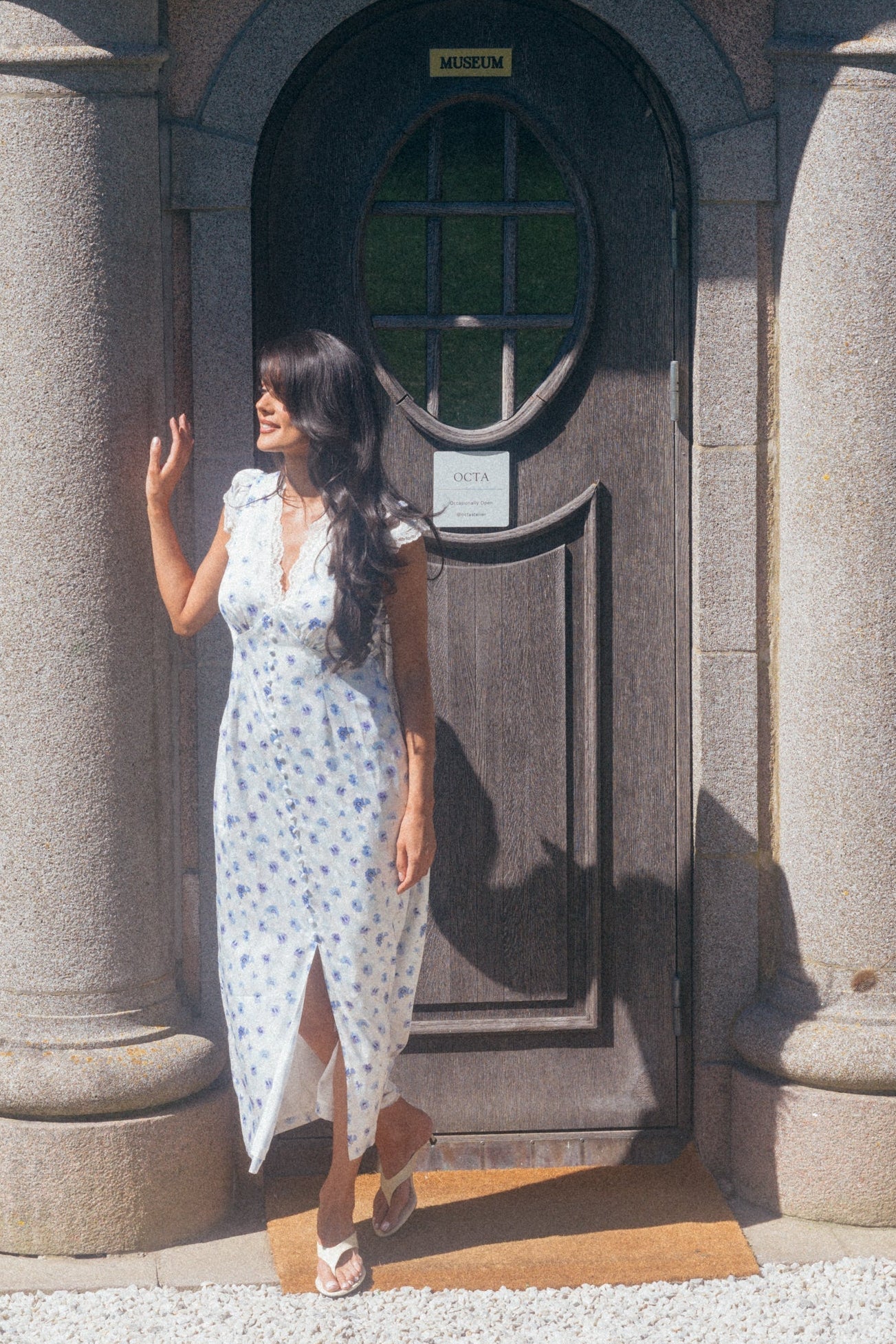 Agnes Satin Lace Dress - Blue Floral