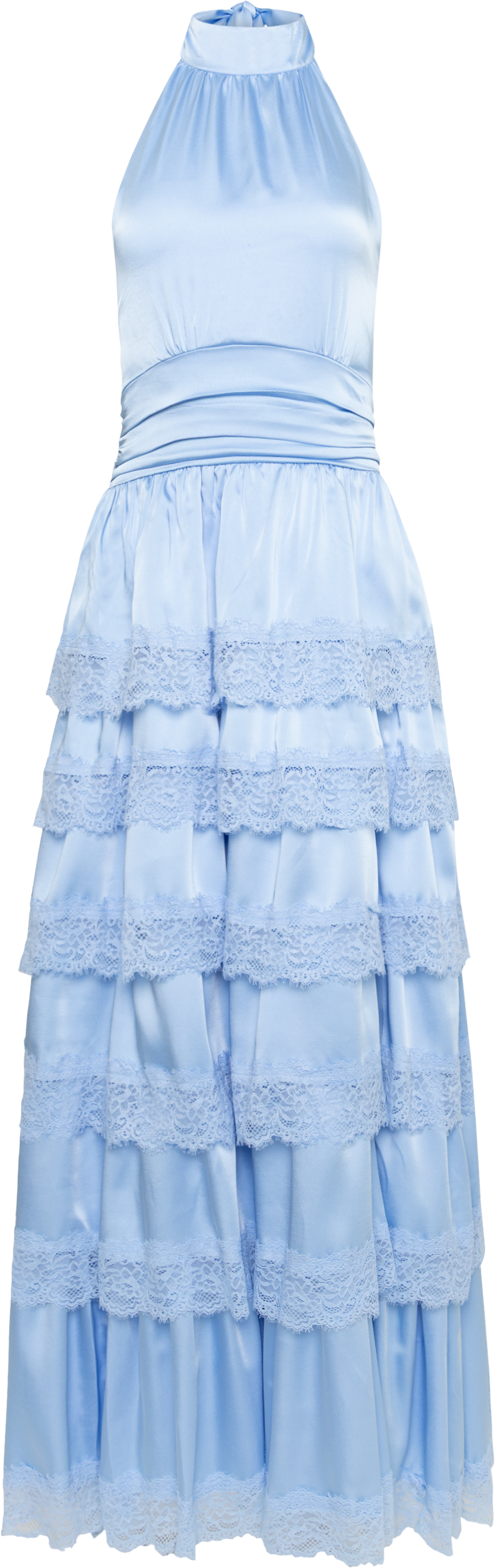 Ingalu Satin Lace Maxi Dress - Light Blue