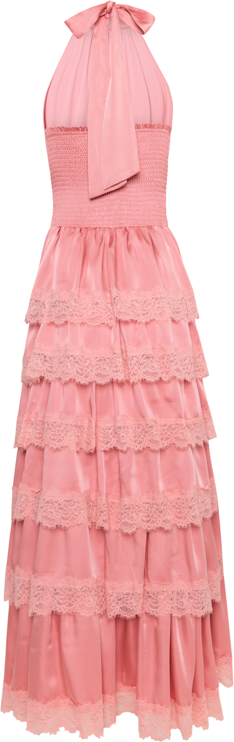 Ingalu Satin Lace Maxi Dress - Coral