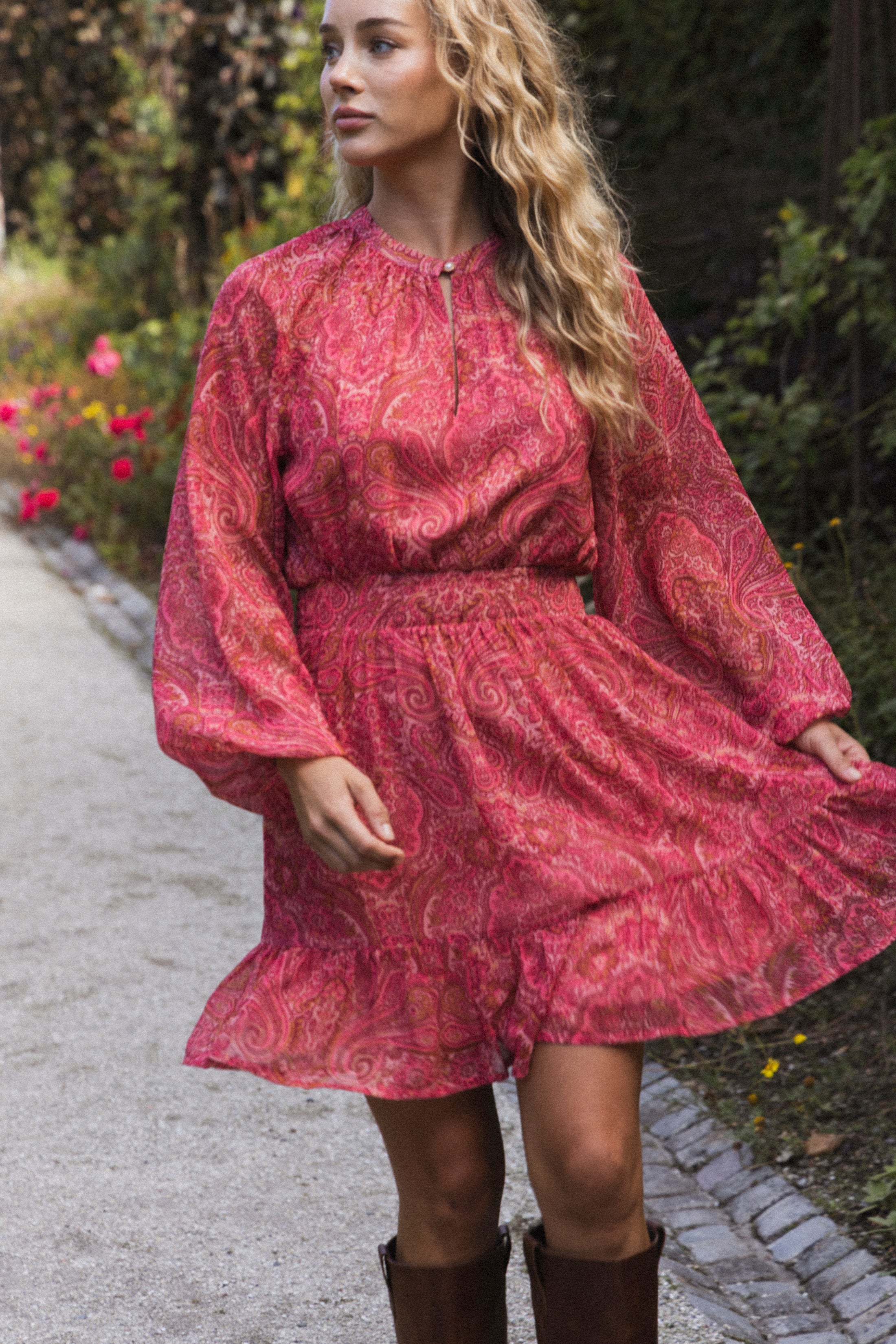 Raina Chiffon B Dress - Red Paisley