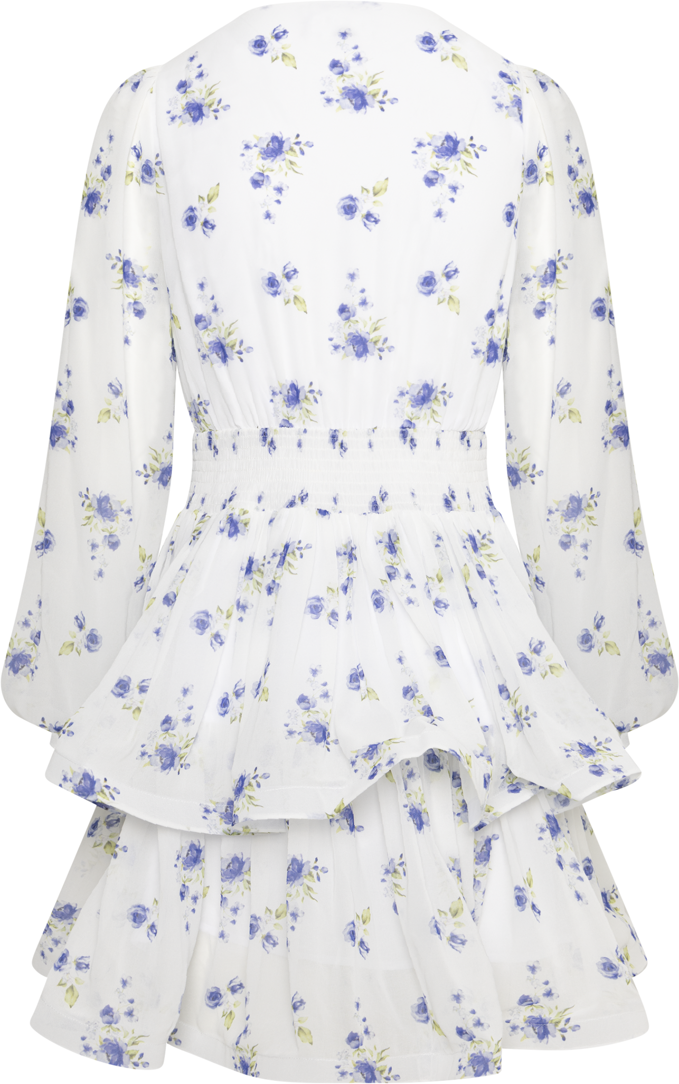 Jade Wave Chiffon Floret Dress - White/Blue
