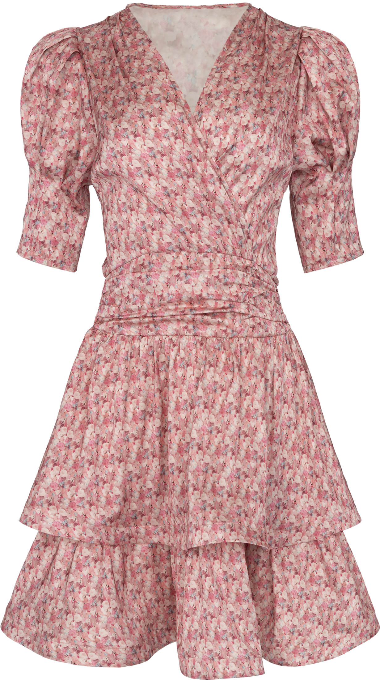 Jade Flower Satin Dress - Coral