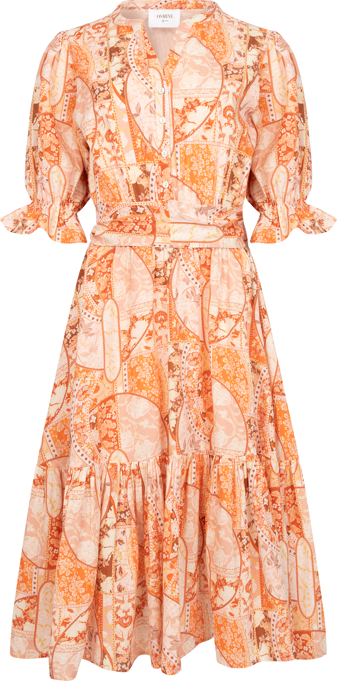 Gertrude Linen Midi Dress - Coral Flower