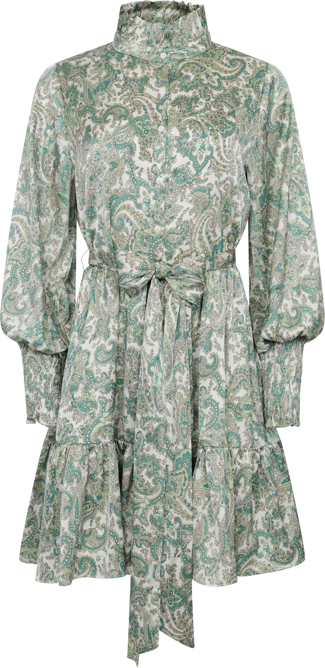 Saga Wide Small Paisley Dress - Green Small Paisley